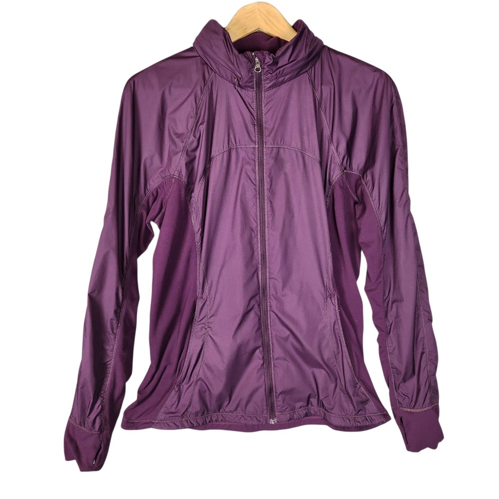 Lululemon Rush Hour Jacket Women's 12 Purple Hooded Full Zip Thumbholes Running
